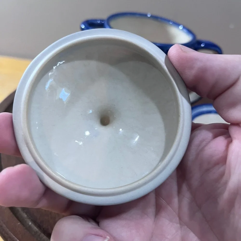 Vtg Polish Pottery Unikat Tea Infuser Mug Strainer Set Boleslawiec Blue Floral